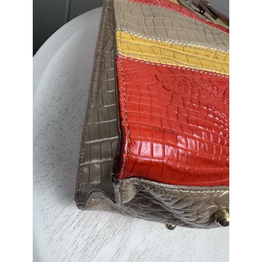 Brahmin Mandy Vineyard Fizz Tricolor Croc Embossed‎ Leather Tote handbag Rare